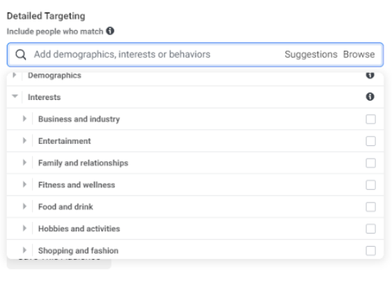 Nhắm chọn mục tiêu Targeting Sở thích có thể tìm kiếm trong việc nhắm mục tiêu chi tiết